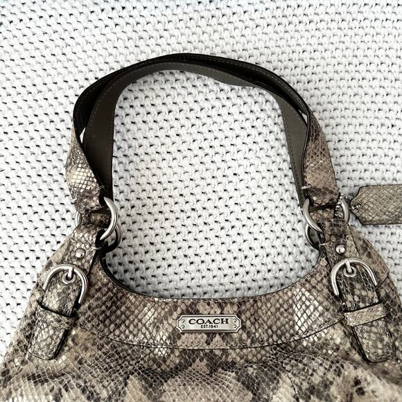 Coach Maggie Python Madison Embossed Leather Beige Grey Snake Shoulder Bag Hobo - Picture 3 of 9
